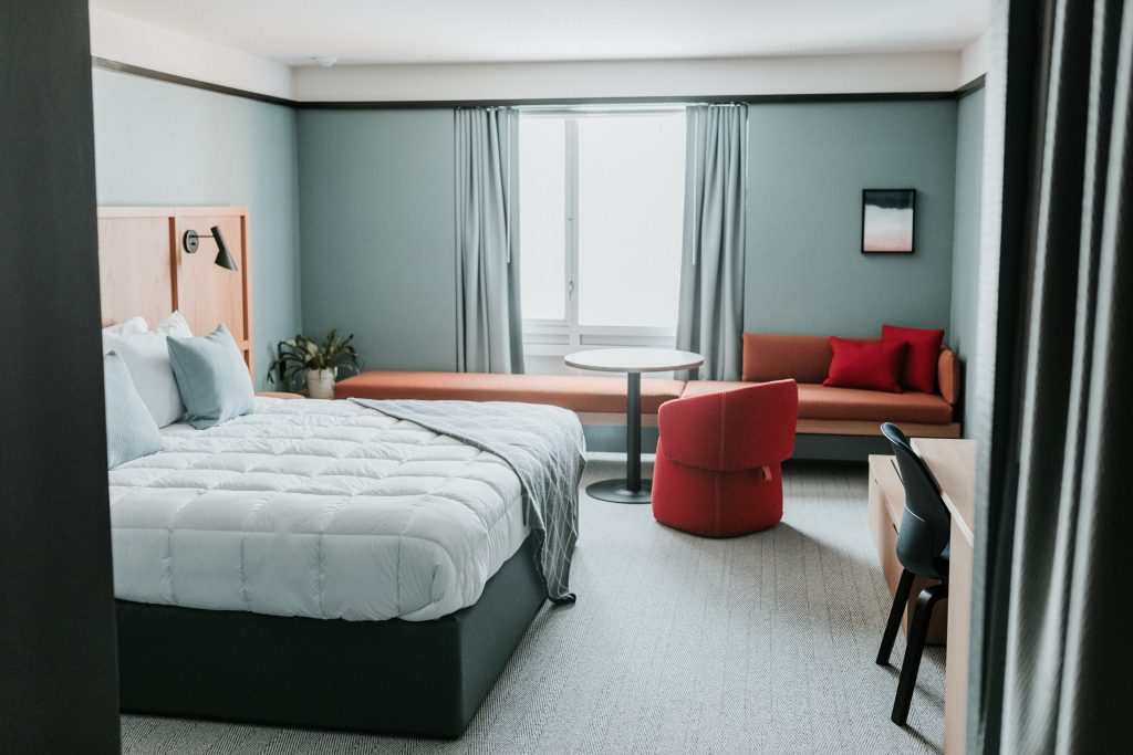 guest room bed and seating area