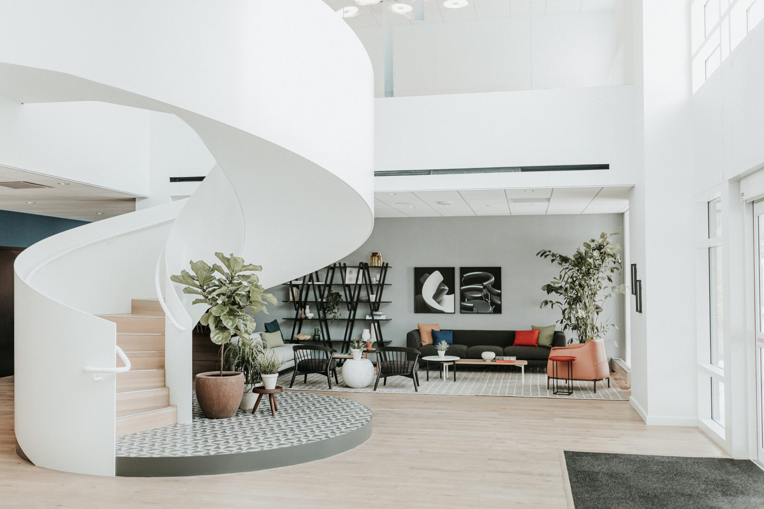 hotel lobby with staircase
