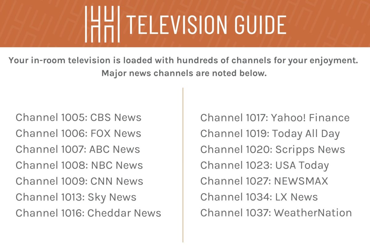 List of news channels for televisions in guest rooms